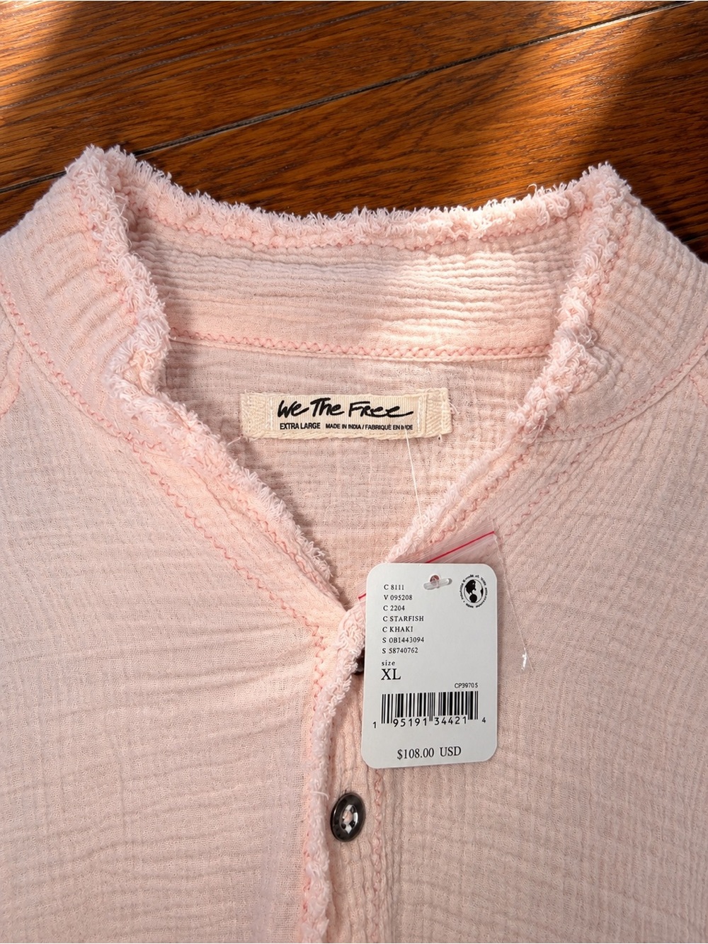 We The Free Pink Oversized Button-Down Textured Women's Shirt w/ Pockets Sz XL - Picture 3 of 4